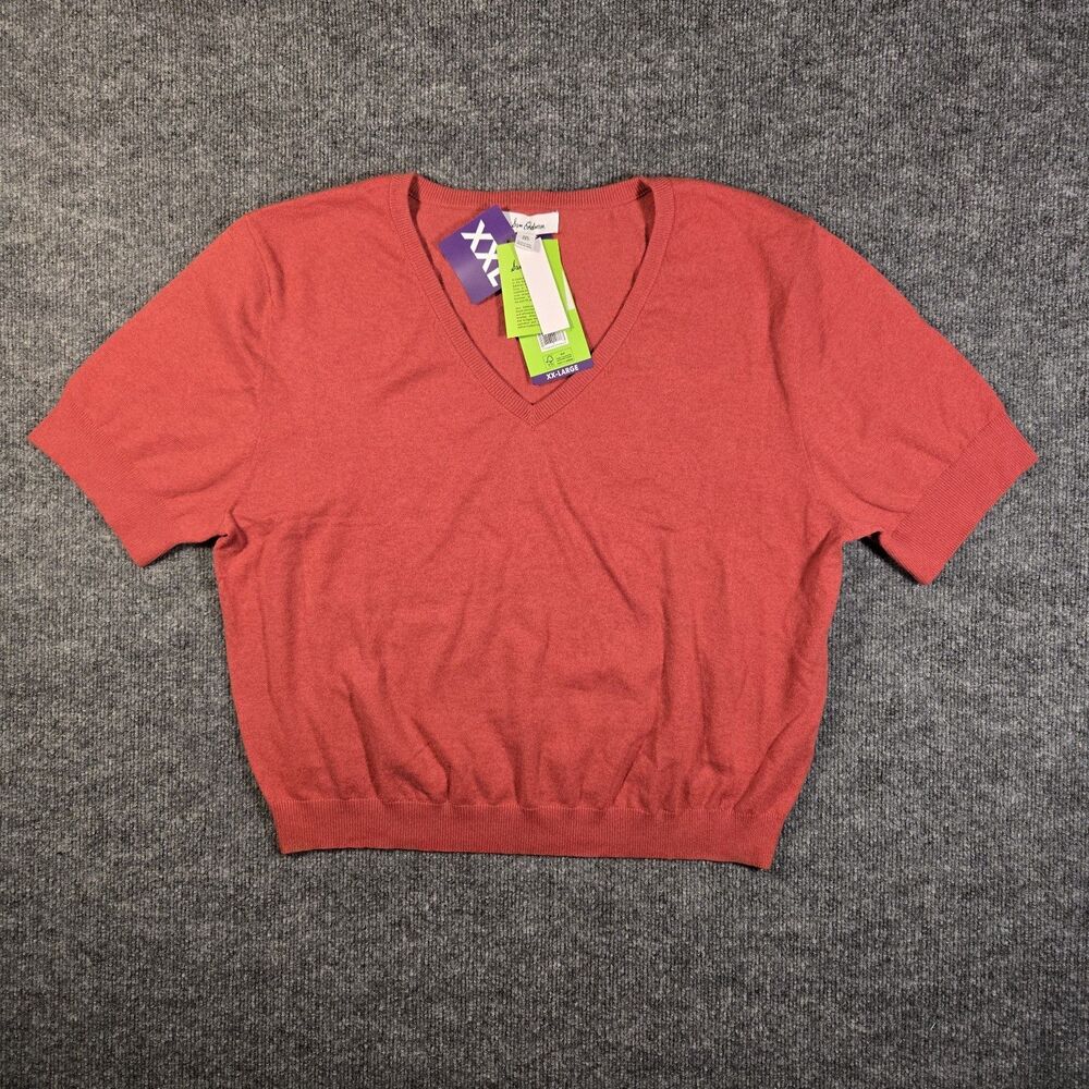 Sam Edelman Womens XXL Red V Neck Short Sleeve Knit Sweater Top NWT